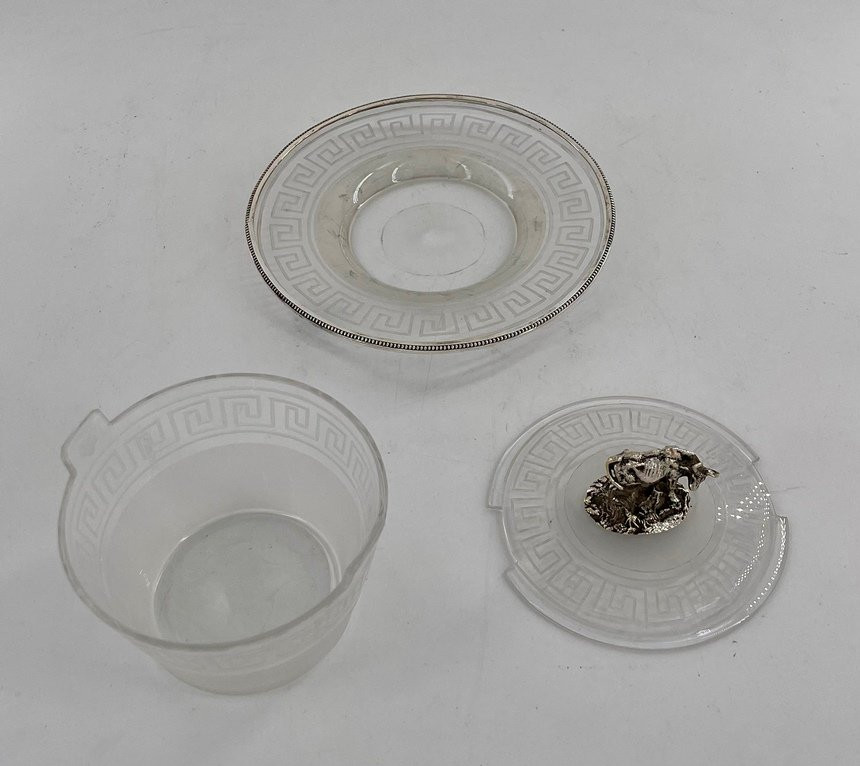 Boite à fromage en cristal et métal argenté, début XXème-photo-3