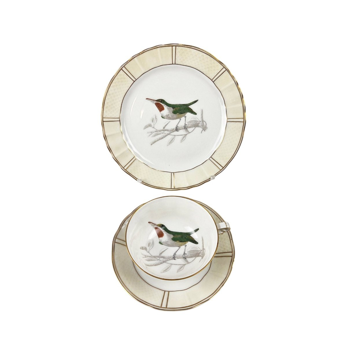 Limoges Porcelain Dessert Service, Bernardaud Company, "les Oiseaux De Buffon" Pattern -photo-4