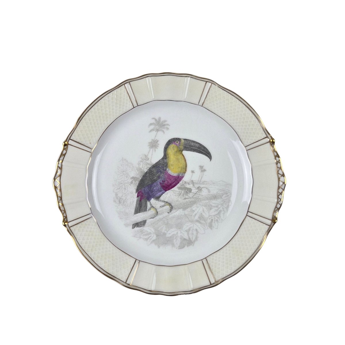 Limoges Porcelain Dessert Service, Bernardaud Company, "les Oiseaux De Buffon" Pattern -photo-3