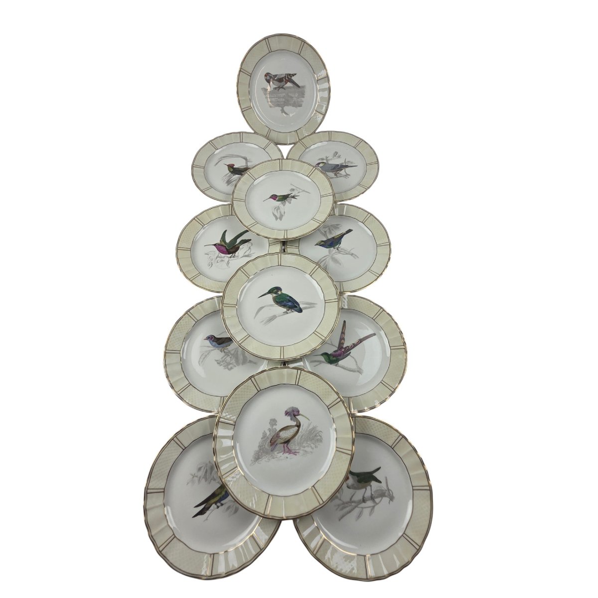 Limoges Porcelain Dessert Service, Bernardaud Company, "les Oiseaux De Buffon" Pattern -photo-4