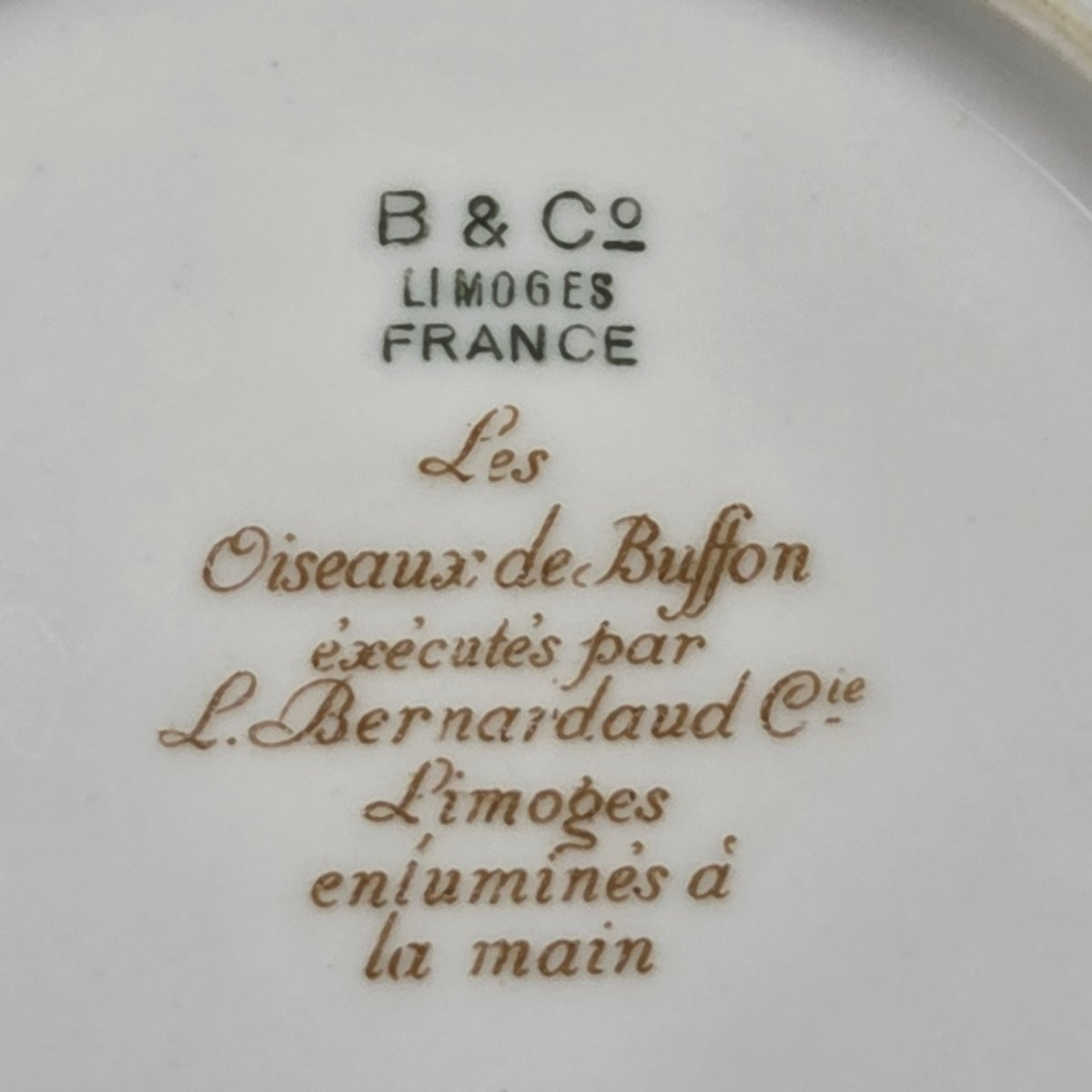 Limoges Porcelain Dessert Service, Bernardaud Company, "les Oiseaux De Buffon" Pattern -photo-5