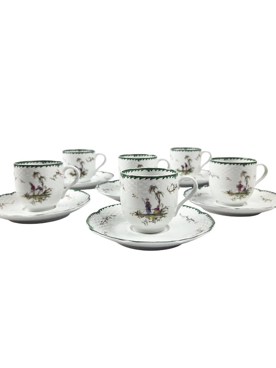 Set Of 6 Limoges Porcelain Coffee Cups And Saucers, Raynaud Company, M-photo-2