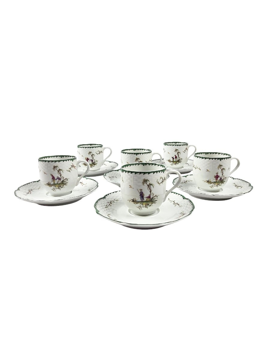 Set Of 6 Limoges Porcelain Coffee Cups And Saucers, Raynaud Company, M-photo-3