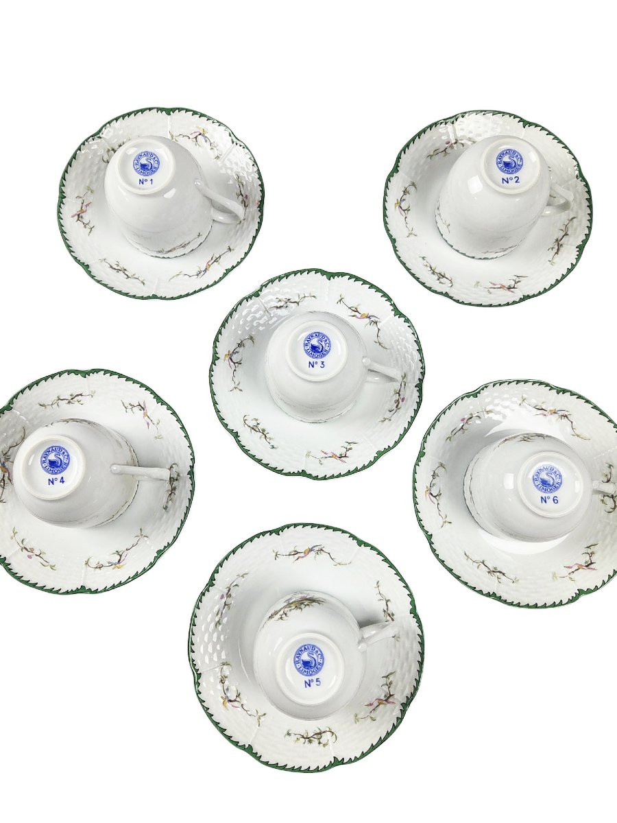 Set Of 6 Limoges Porcelain Coffee Cups And Saucers, Raynaud Company, M-photo-4