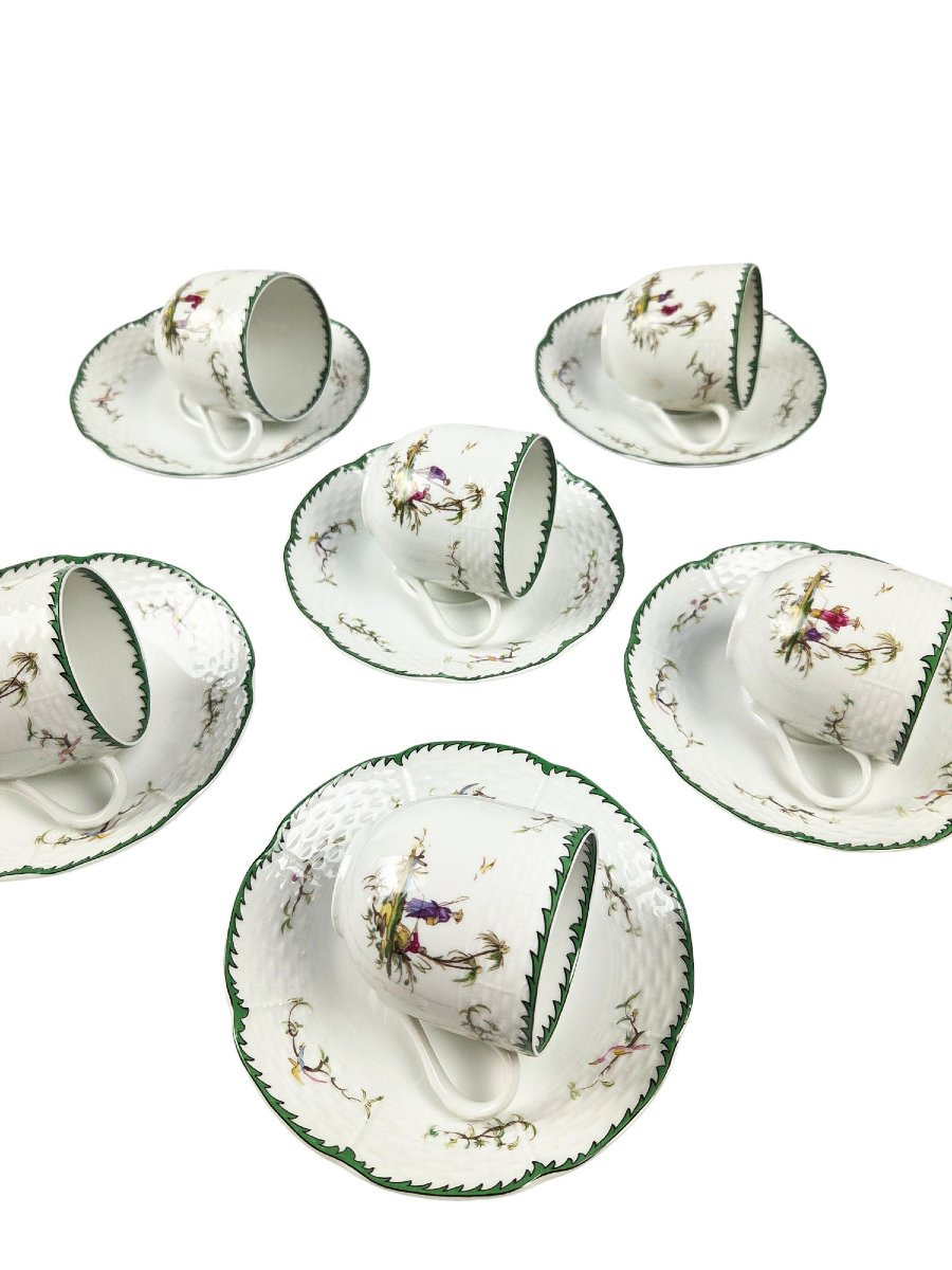 Set Of 6 Limoges Porcelain Coffee Cups And Saucers, Raynaud Company, M-photo-1
