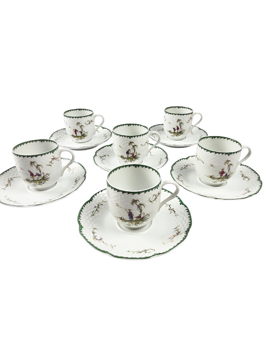 Set Of 6 Limoges Porcelain Coffee Cups And Saucers, Raynaud Company, M