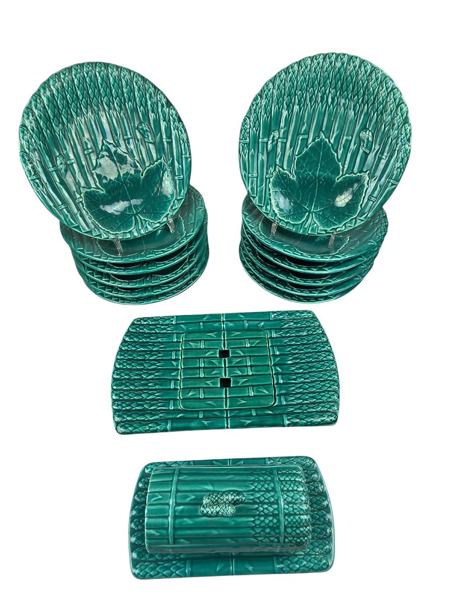 Asparagus Service In Saint Amand And Hamage Earthenware, Early 20th Century, 14 Pieces.-photo-1