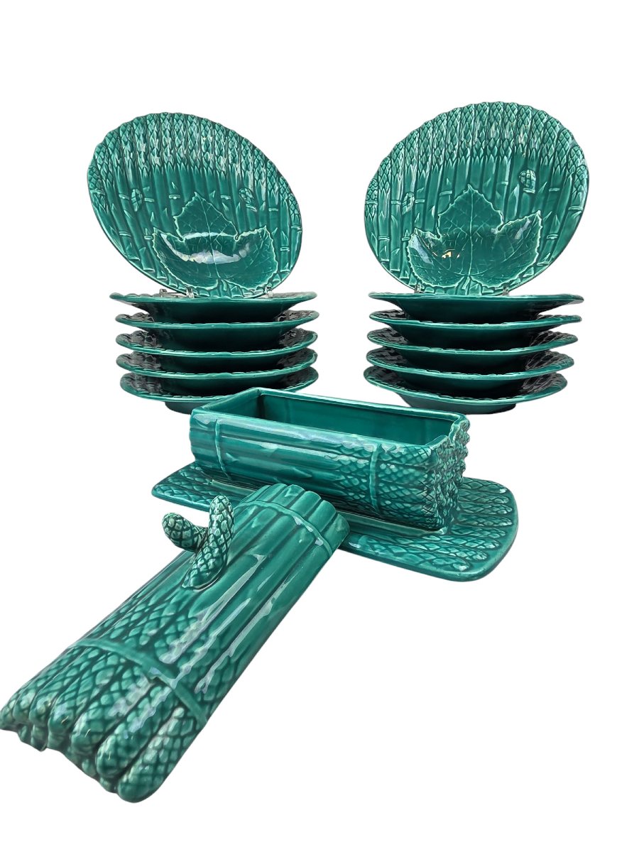 Asparagus Service In Saint Amand And Hamage Earthenware, Early 20th Century, 14 Pieces.-photo-4