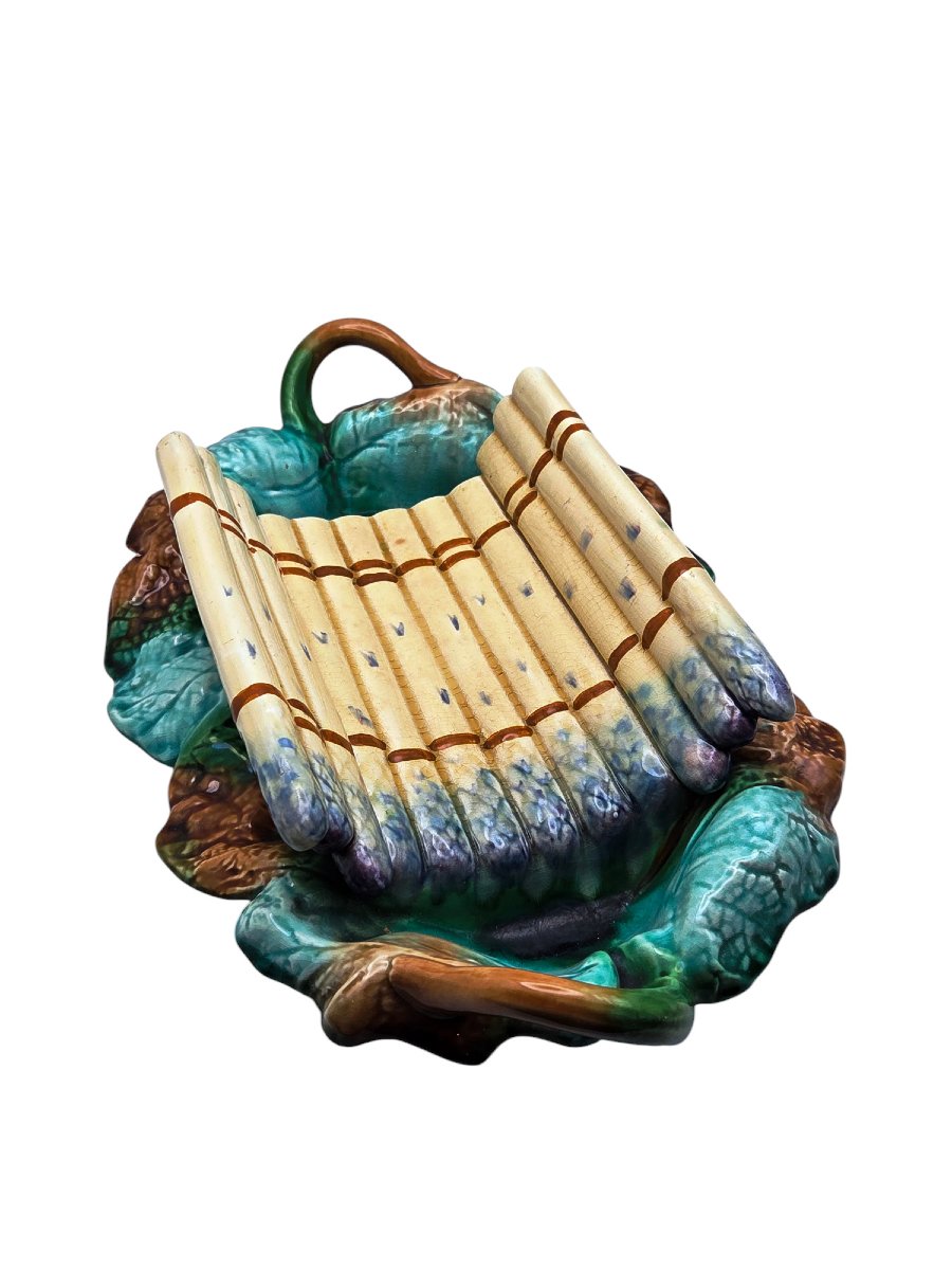 Plat à asperge en barbotine , fin XIX ème-photo-3