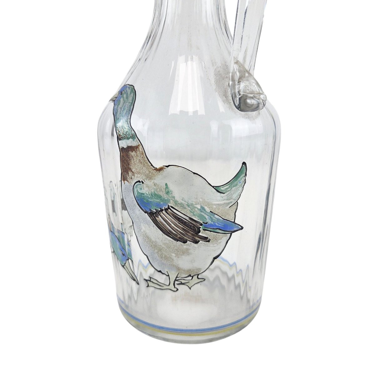 Paire de carafons en verre émaillé, fin XIXème à décor de volatiles.-photo-4