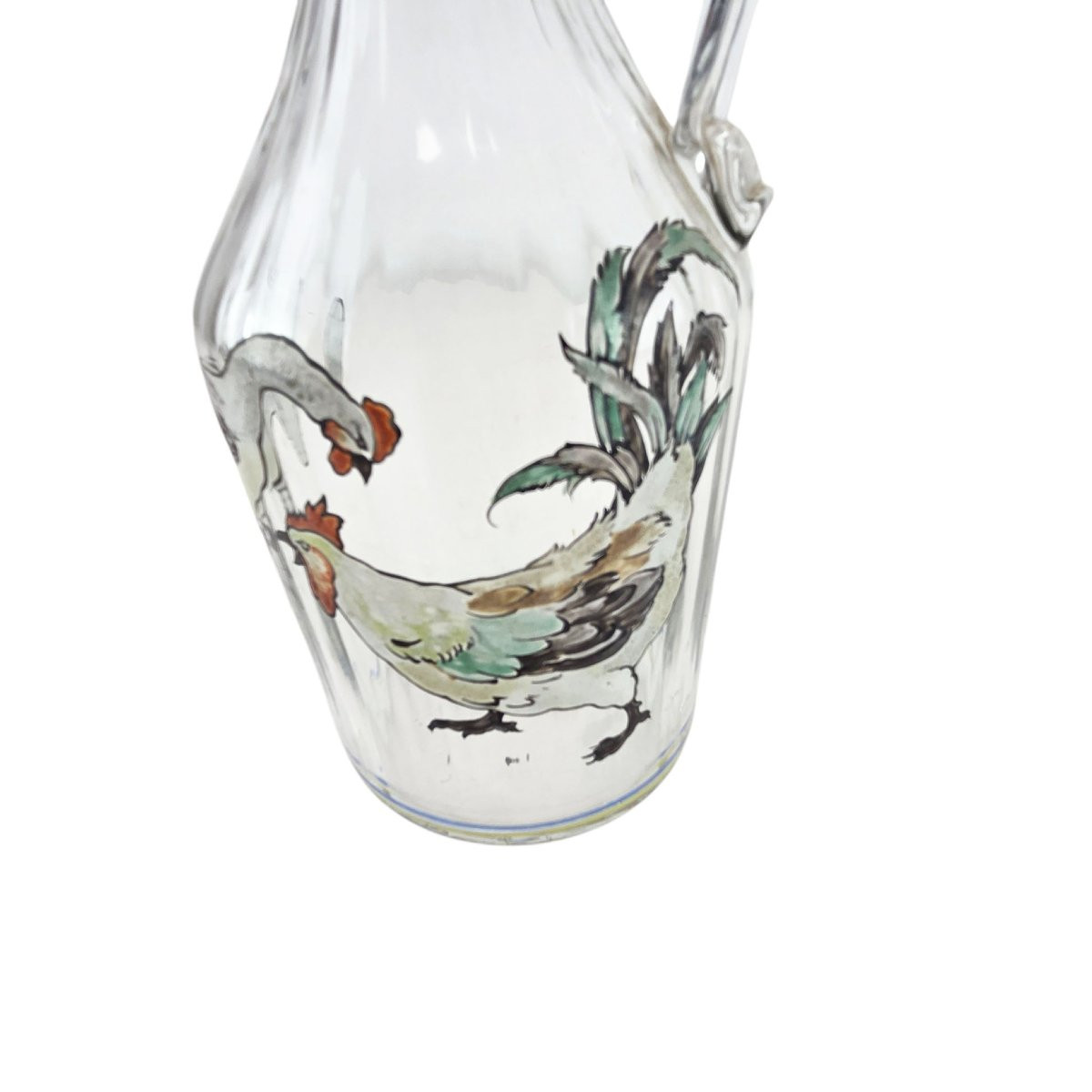 Paire de carafons en verre émaillé, fin XIXème à décor de volatiles.-photo-5