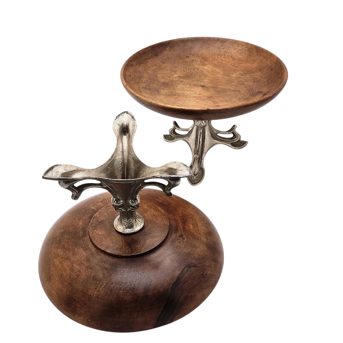 Pair Of Wood And Silver-plated Metal Bowls, Late 19th Century.-photo-2