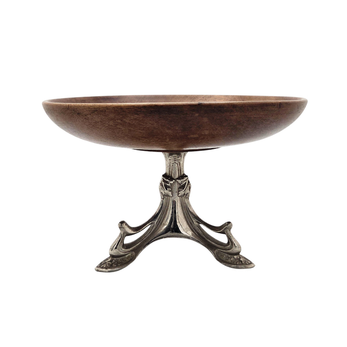 Pair Of Wood And Silver-plated Metal Bowls, Late 19th Century.-photo-1
