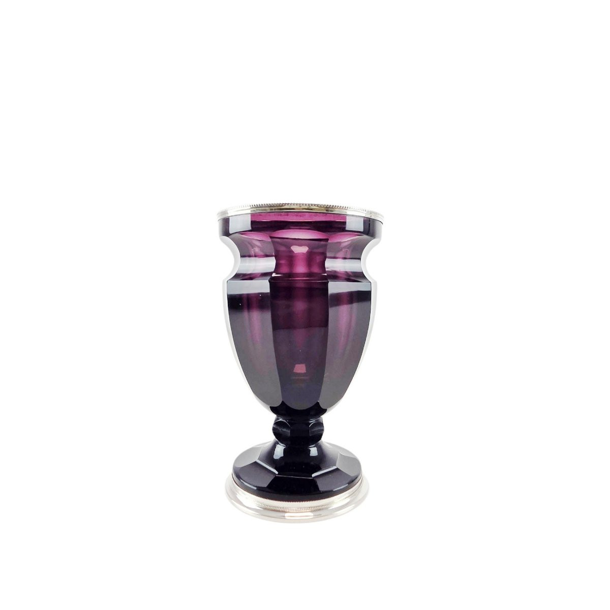Vase en cristal doublé violet, monté argent.-photo-1