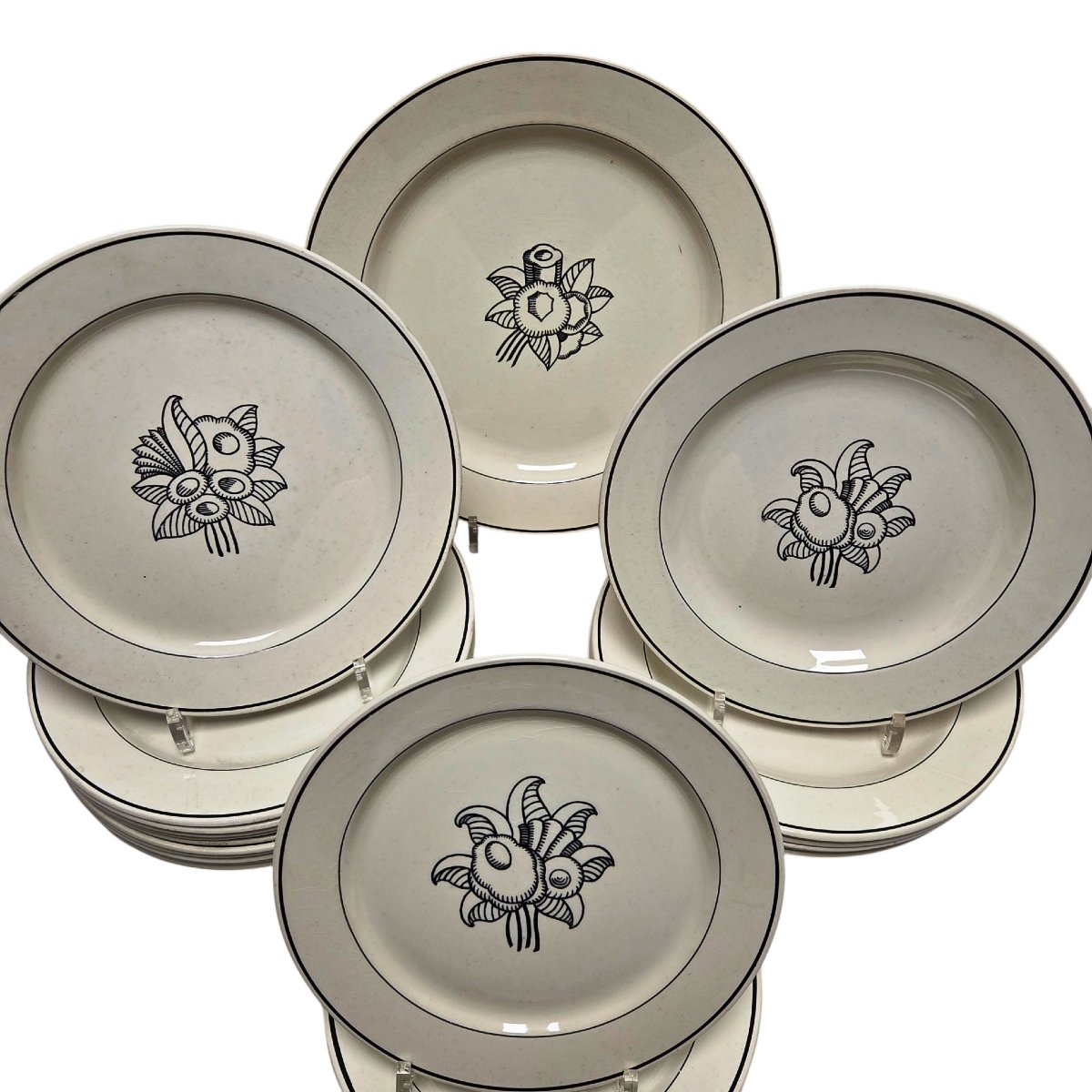 Earthenware Dinner Service For 6, Art Deco Period, Signed Jean Luce, 20 Pieces.-photo-2