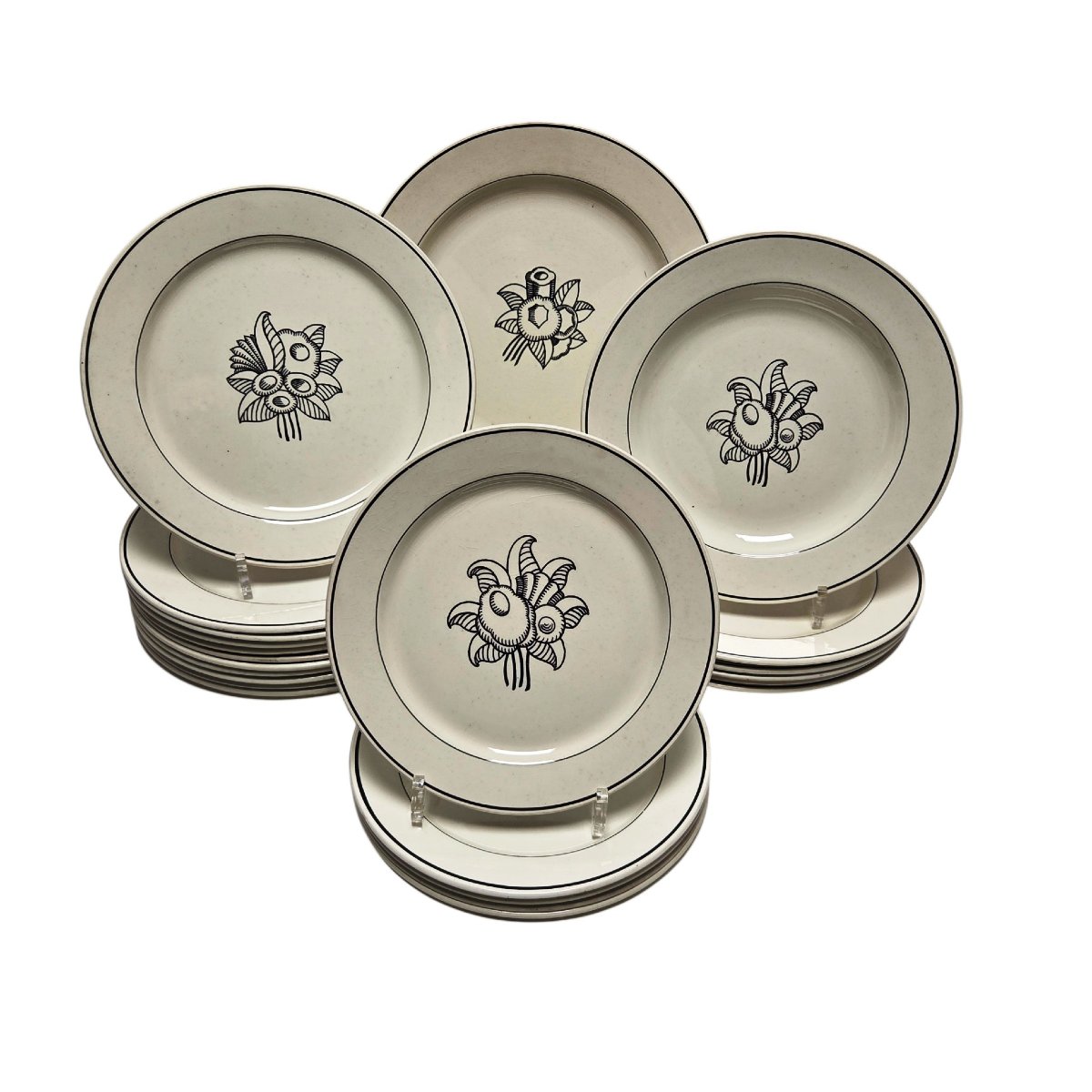 Earthenware Dinner Service For 6, Art Deco Period, Signed Jean Luce, 20 Pieces.-photo-4