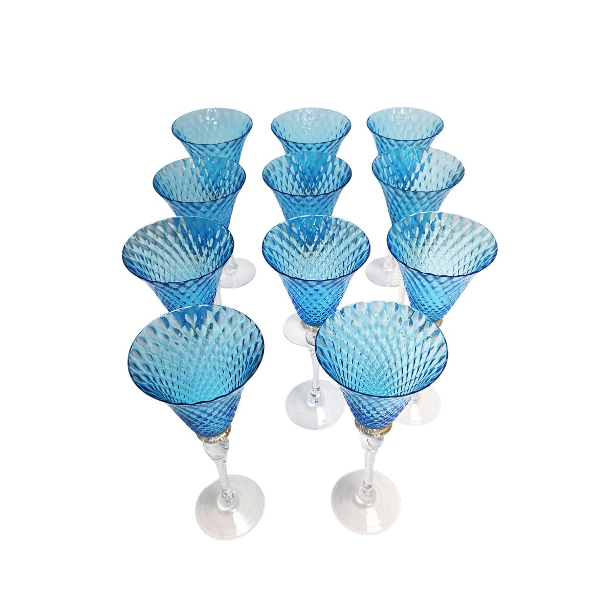 Service de verres pour 10 personnes plus les réserves, en verre de Murano, XXème.-photo-1