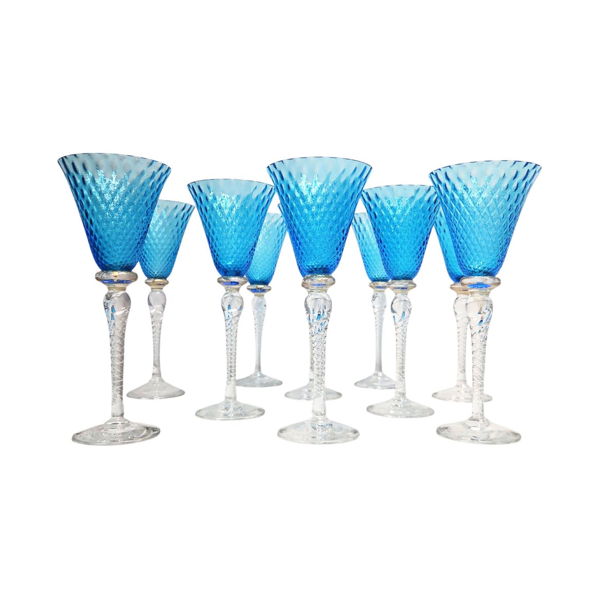 Service de verres pour 10 personnes plus les réserves, en verre de Murano, XXème.