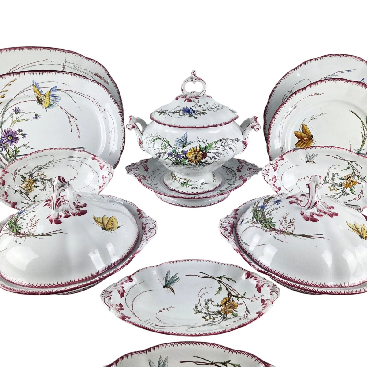 Service de table en faïence de Sarreguemines, modèle Papillon, fin XIX ème, 80 pièces.-photo-7