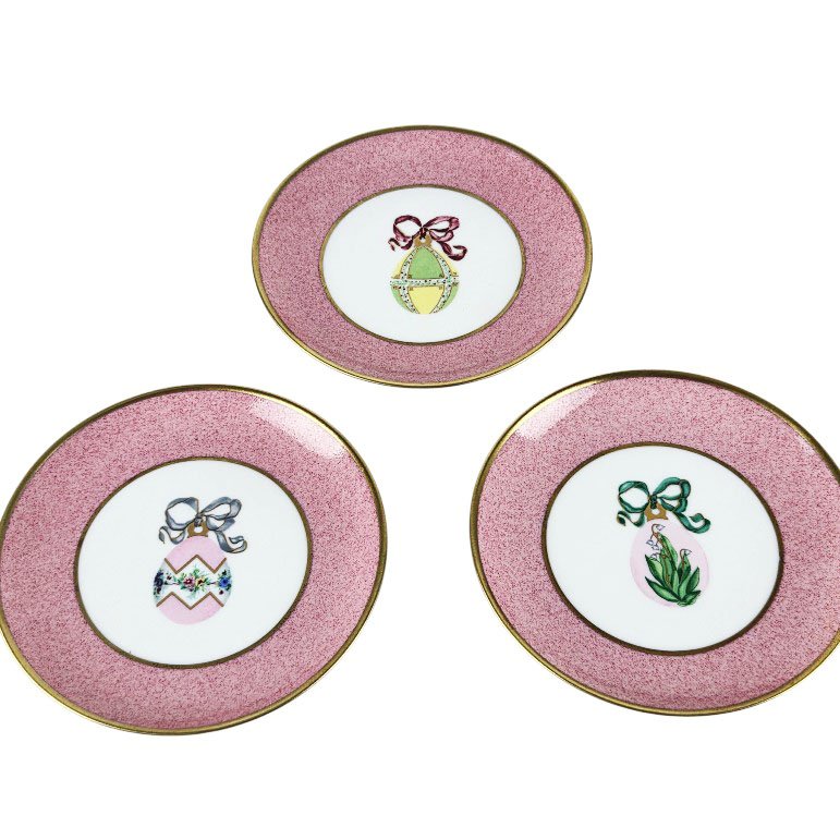3 Small Limoges Porcelain Plates, Puiforcat, "st. Petersburg" Model.