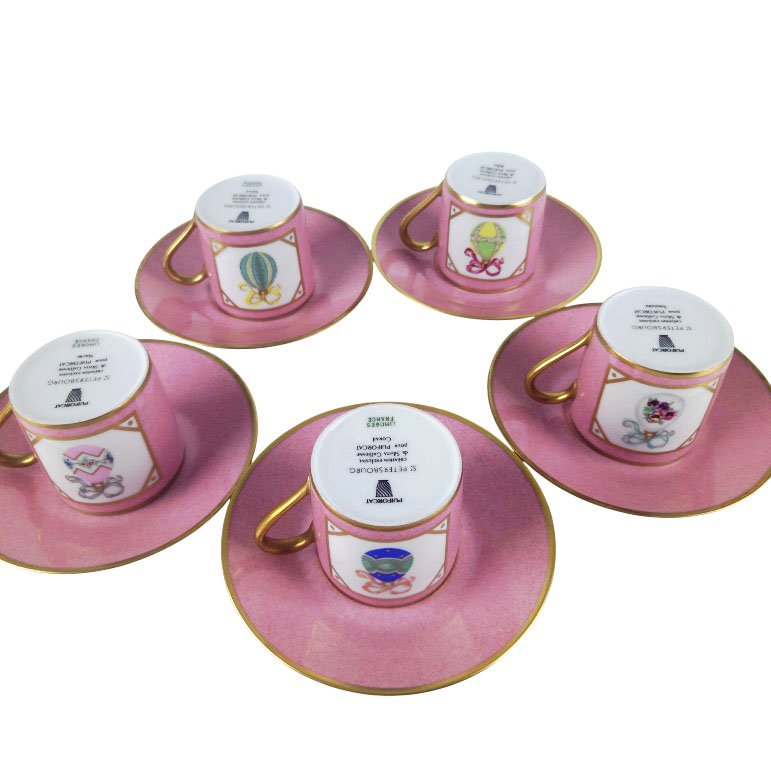 Ensemble de 5 paires-tasses à café en porcelaine de Limoges, modèle St Petersbourg, maison Puif-photo-2