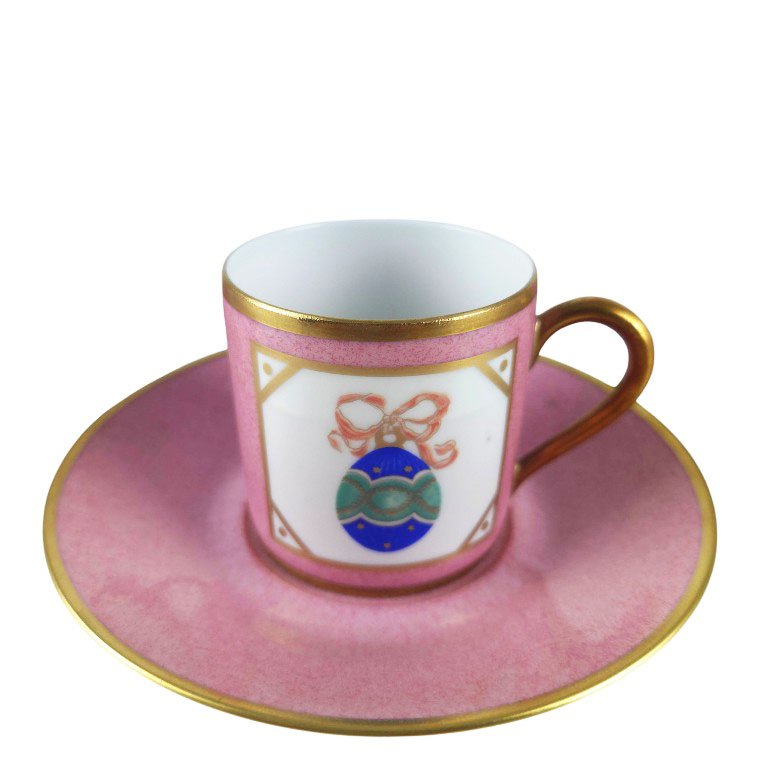 Ensemble de 5 paires-tasses à café en porcelaine de Limoges, modèle St Petersbourg, maison Puif-photo-3