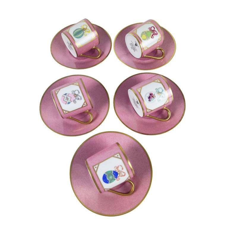Ensemble de 5 paires-tasses à café en porcelaine de Limoges, modèle St Petersbourg, maison Puif-photo-4