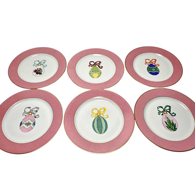 Suite de 6 assiettes en porcelaine de Limoges, maison Puiforcat, modèle St Petersbourg.-photo-2