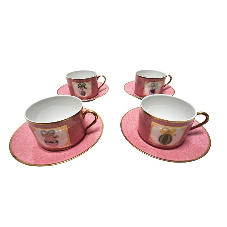 Ensemble de 4 paires-tasses à thé en porcelaine de Limoges, maison Puiforcat, modèle St Petersb-photo-4