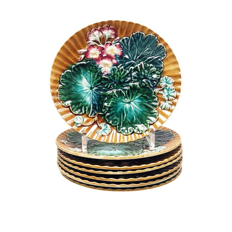 Set Of 7 Slipware Plates, Majolica, Clairefontaine, France, 19th Century.-photo-2