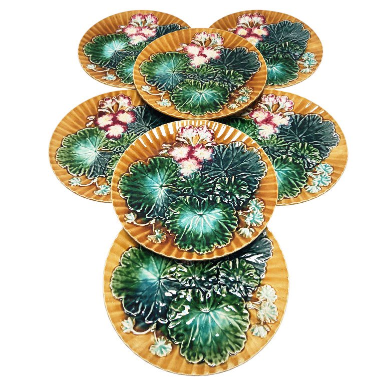 Set Of 7 Slipware Plates, Majolica, Clairefontaine, France, 19th Century.-photo-3
