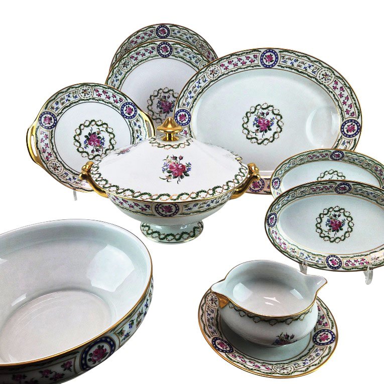 Limoges Porcelain Dinner And Coffee Sets By Haviland, Louvecienn Model-photo-2