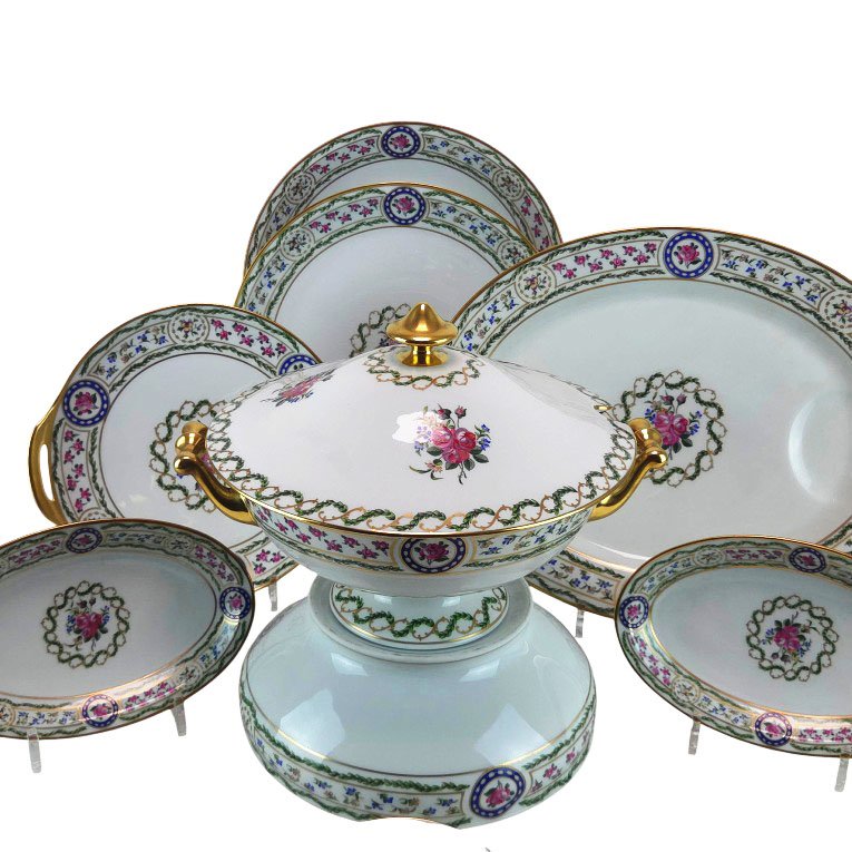 Limoges Porcelain Dinner And Coffee Sets By Haviland, Louvecienn Model-photo-4