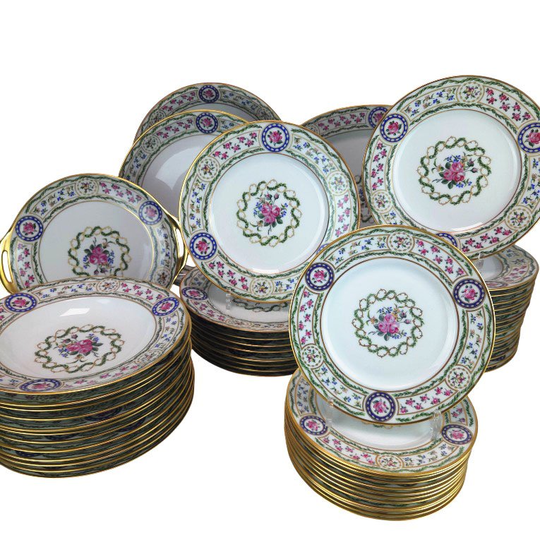 Limoges Porcelain Dinner And Coffee Sets By Haviland, Louvecienn Model-photo-1