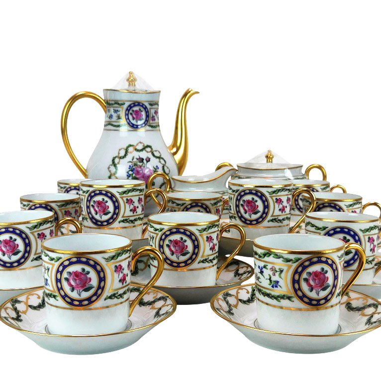 Limoges Porcelain Dinner And Coffee Sets By Haviland, Louvecienn Model-photo-7