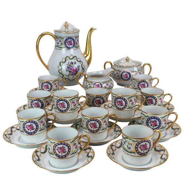 Limoges Porcelain Dinner And Coffee Sets By Haviland, Louvecienn Model-photo-8