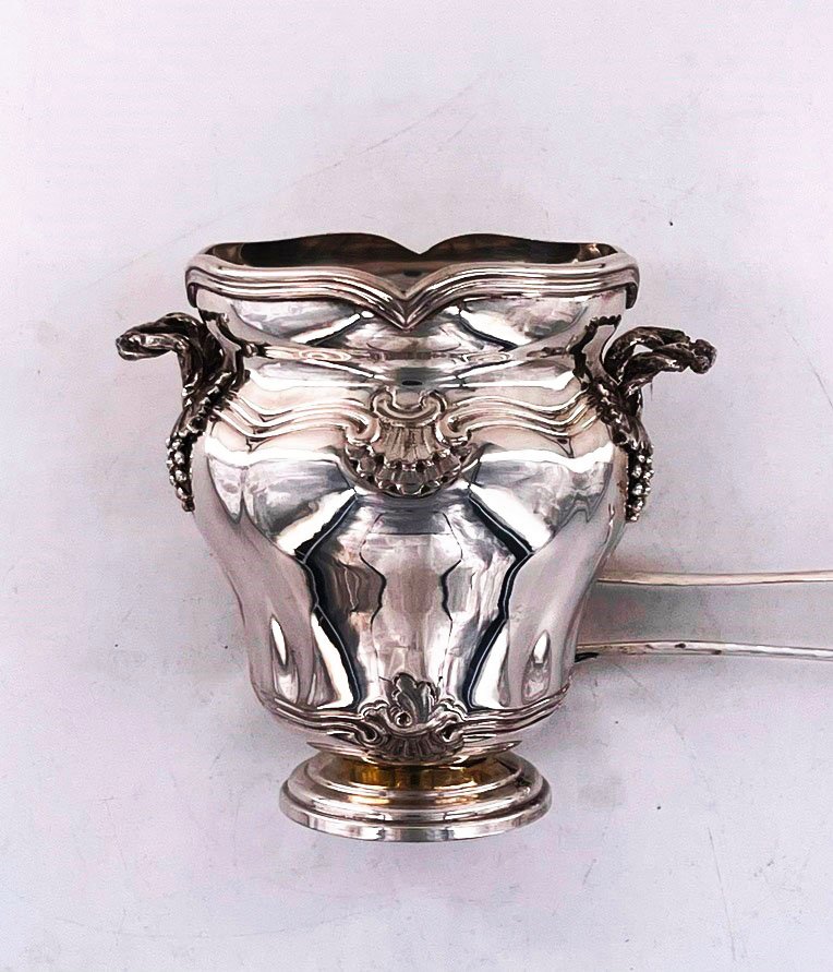Double-handled Ice Bucket With Its 800-thousandths Silver Spoon, Italy, 20th Century.-photo-2