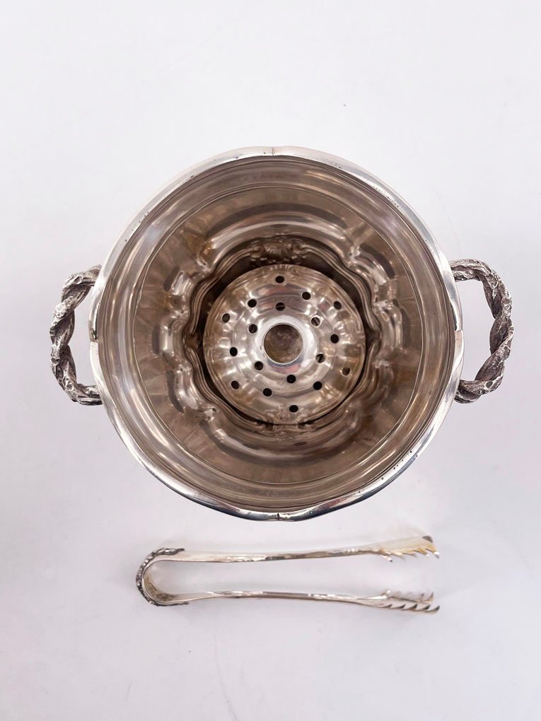 Double-handled Ice Bucket With Its 800-thousandths Silver Spoon, Italy, 20th Century.-photo-3