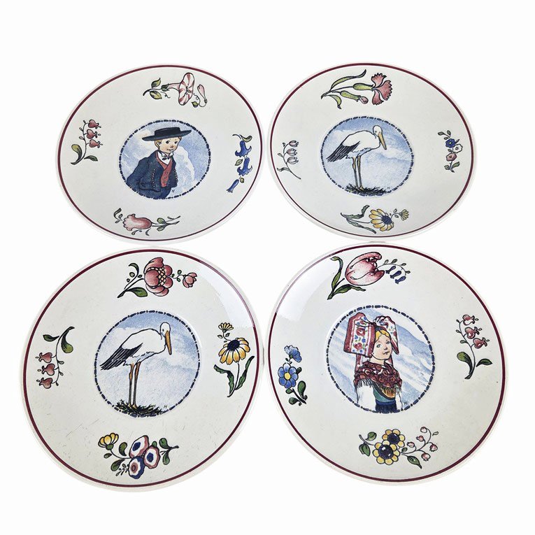 Set Of 4 Sarreguemines Earthenware Tea Cup And Saucer Sets, "annales" Model.-photo-2