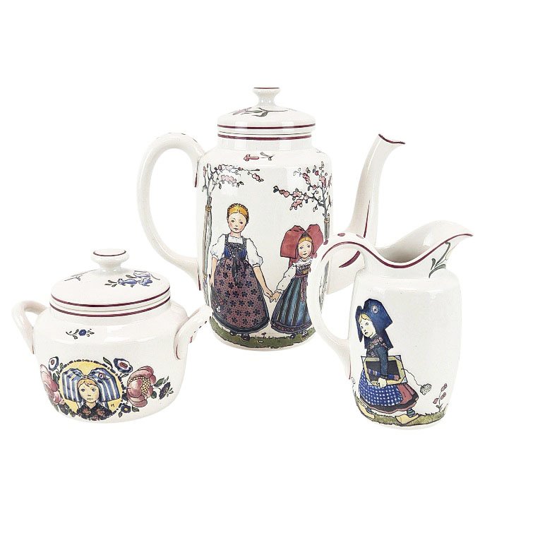  A 15-piece Sarreguemines Earthenware Coffee Service Set, “annales” Model.-photo-3