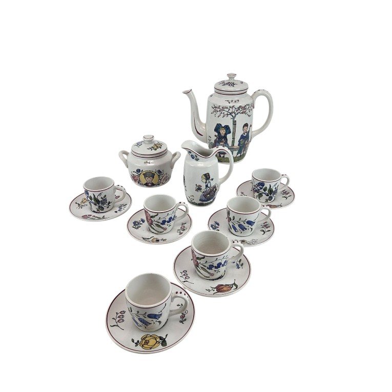  A 15-piece Sarreguemines Earthenware Coffee Service Set, “annales” Model.