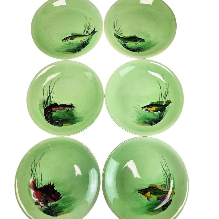 16-piece Earthenware Fish Serving Set By Procéram, Aubagne.-photo-3