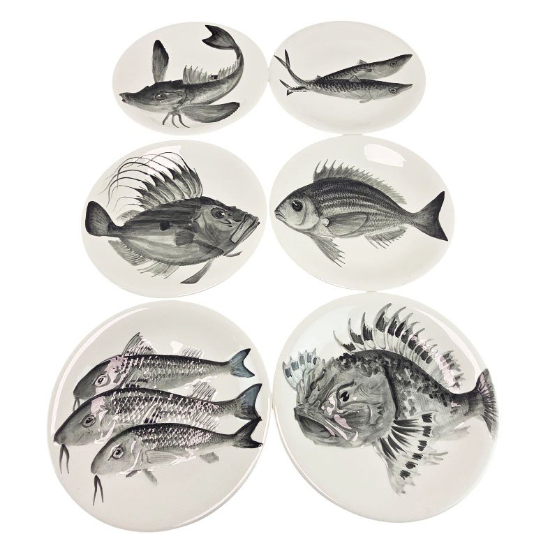 Proceram Earthenware Fish Serving Set, Aubagne, 17 Pieces.-photo-4