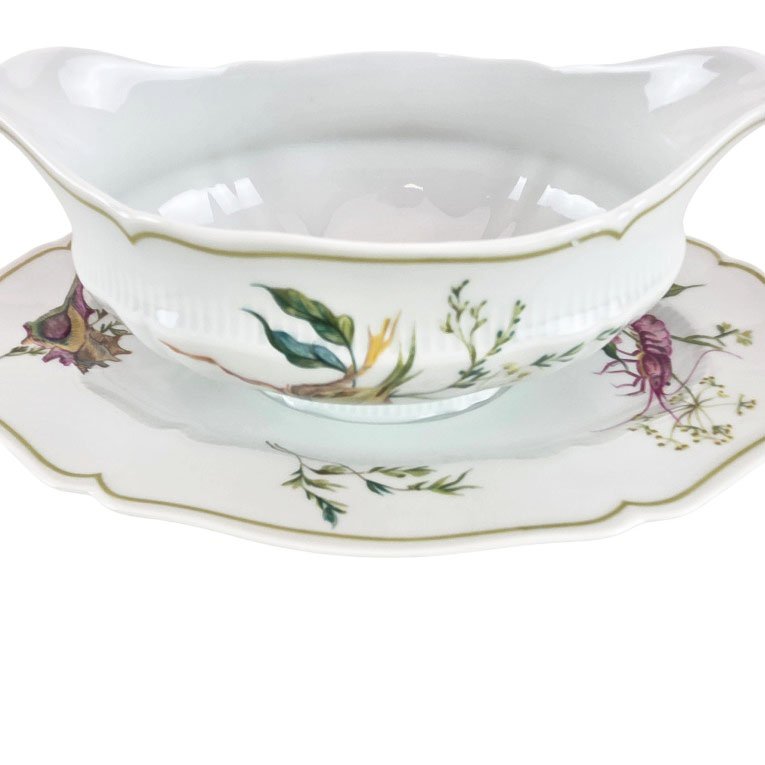 Limoges Porcelain Fish Serving Set, "calanque" Pattern, By Haviland, 14-piece Set.-photo-2