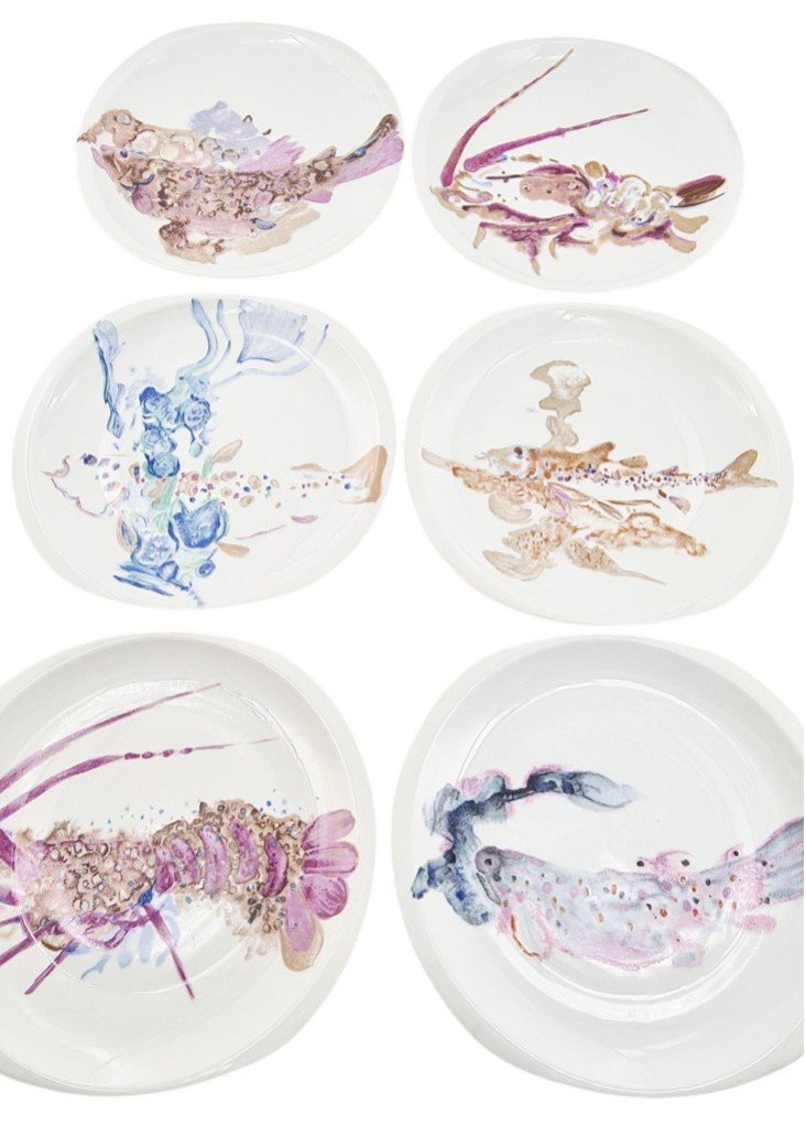 "fish" Pattern Limoges Porcelain Dinner Service By Bernardaud, 22-piece Set.-photo-3