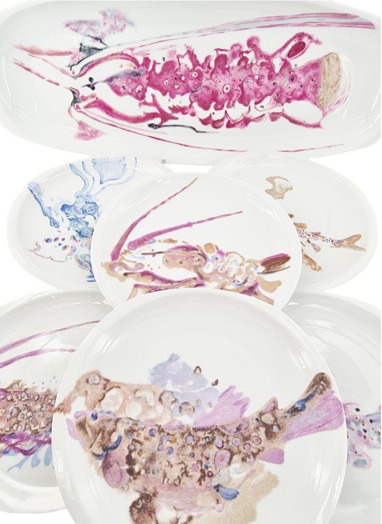"fish" Pattern Limoges Porcelain Dinner Service By Bernardaud, 22-piece Set.-photo-3