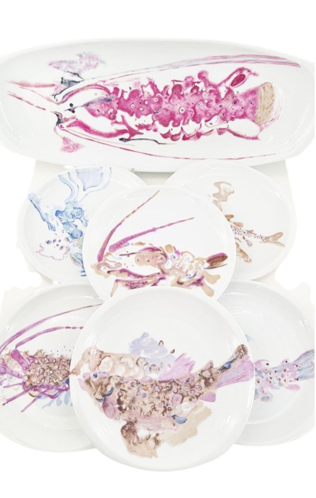 "fish" Pattern Limoges Porcelain Dinner Service By Bernardaud, 22-piece Set.-photo-5