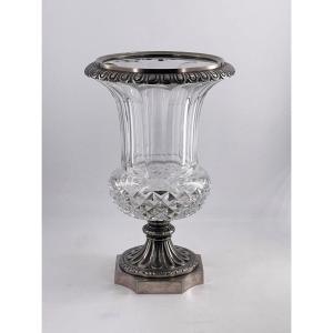 Very Beautiful Vase In Crystal And Silver Bronze, Cristalleries De Saint Louis, Late 19th Century.