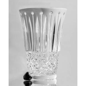 White Lined Crystal Vase, Tommyssimo Model, Crystal Works Of Saint Louis