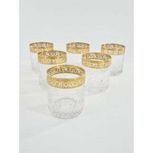 Suite Of 6 Medium Gold Cylindrical Goblets Model Thistle Saint Louis.